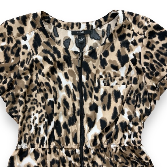 ALFANI Cheetah Animal Print Dress Zip Front Elastic Waist Pockets - Picture 2 of 10